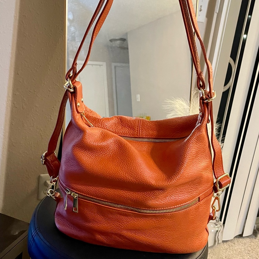 2 in 1 Italian Leather Convertible Backpack Purse for Women